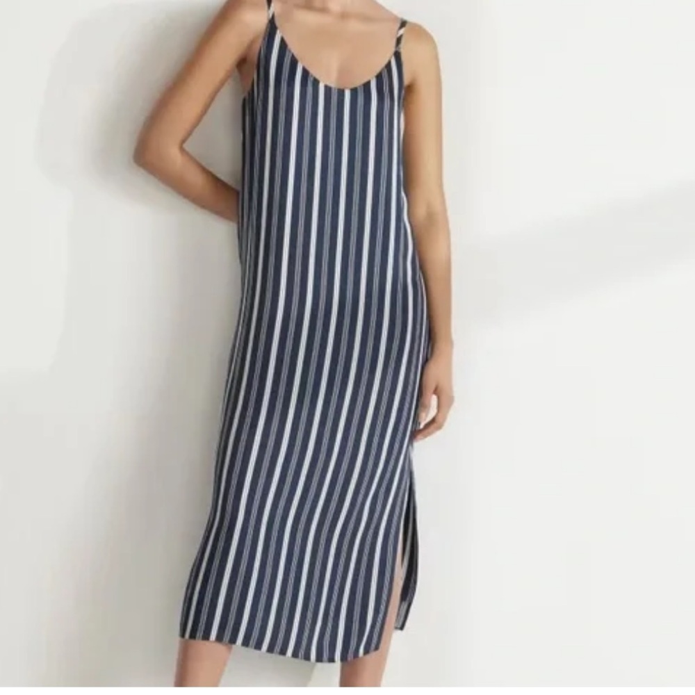 Everlane Navy and White Striped Midi Slip Dress